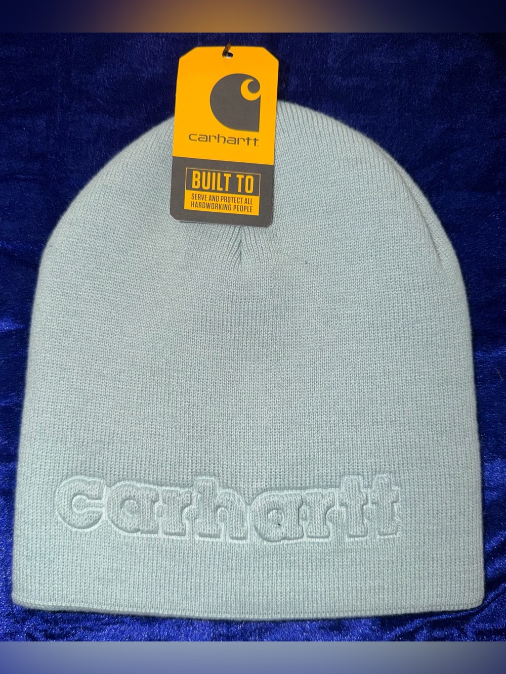 Carhartt Light Blue Knit Beanie with Embossed Logo